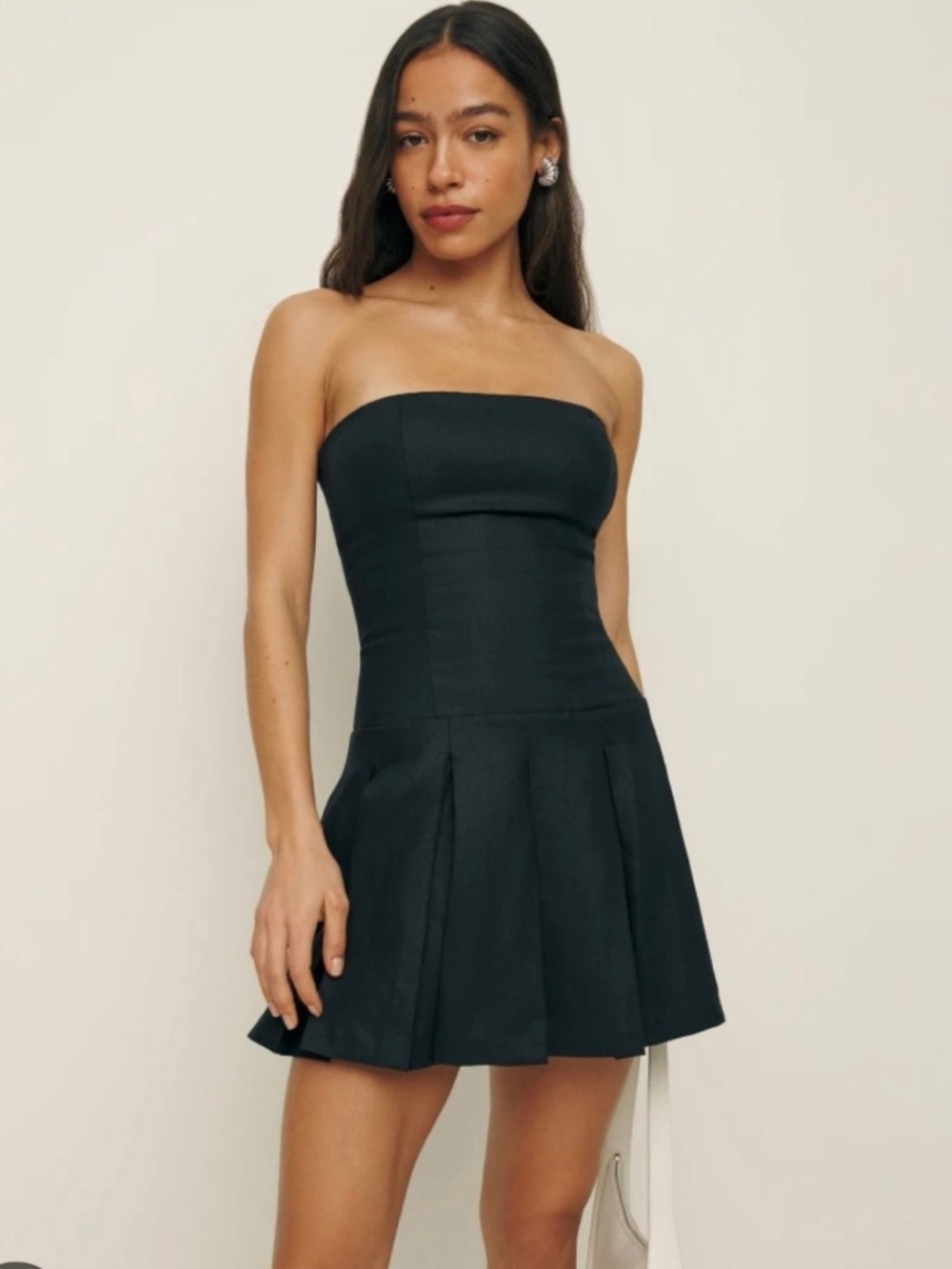 Reformation Black Strapless Pleated Mini Dress